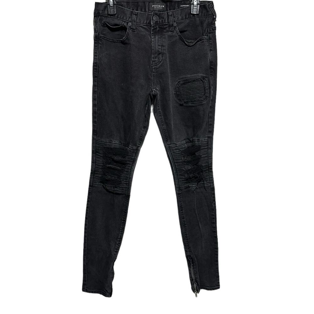 PACSUN Jeans Mens Size 30x32 Stacked Straight Ankle Zip Jeans Black